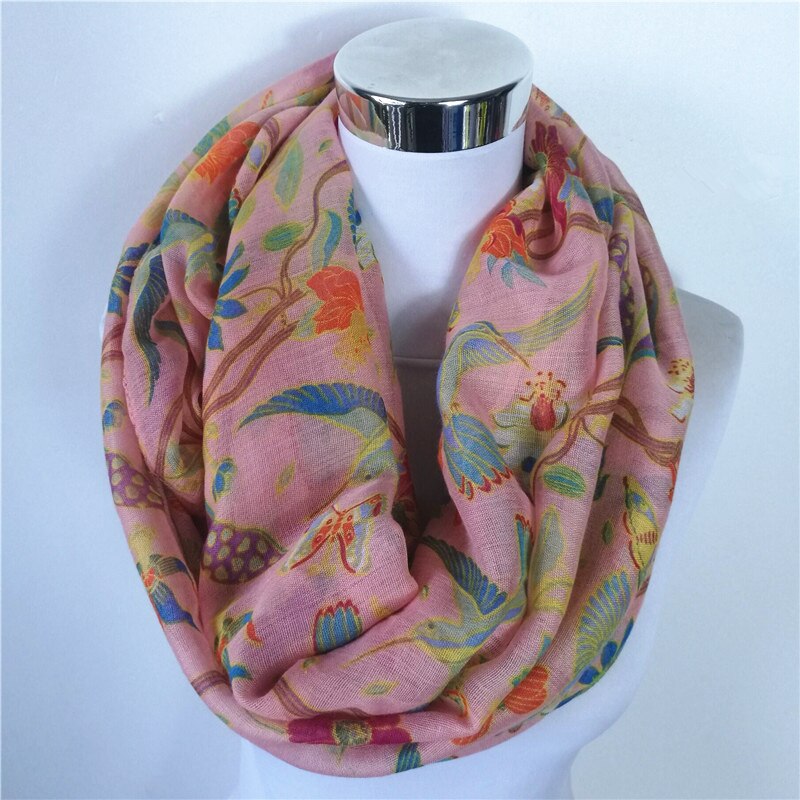 Magpie Bird print Viscose Match Ipek Esarp loop Scarves Flower Infinity Scarf spring Wraps ring scarf for women: AXHNWB05