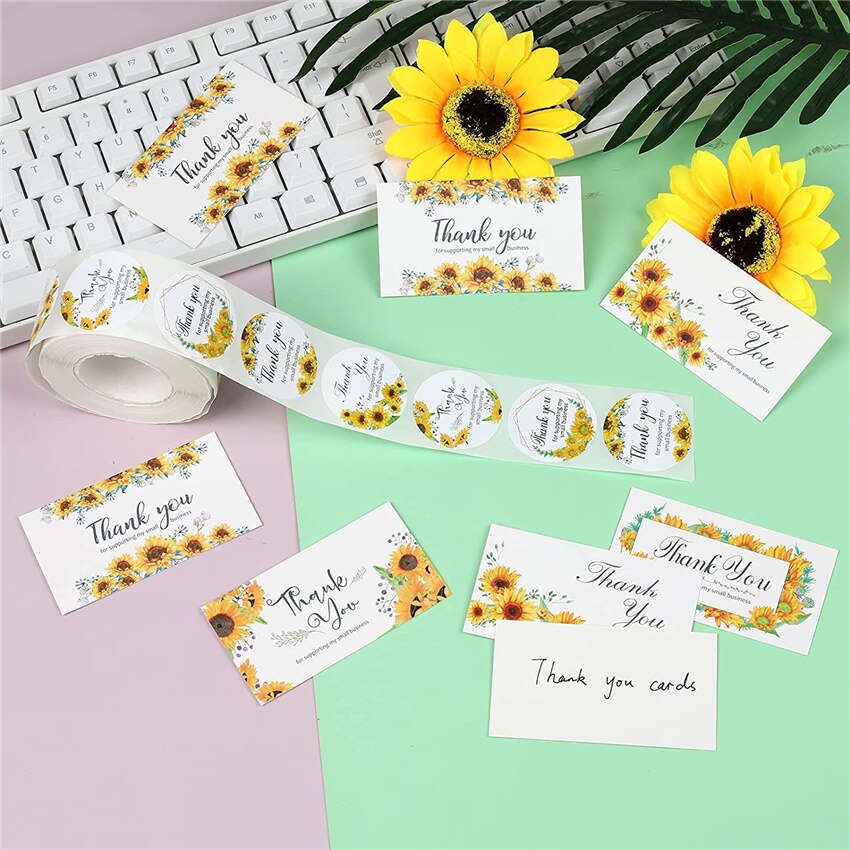 Sunflower Thank You Sticker rectangle Thank You Card for Small Business Appreciation Cardstock Decorate Child Party Sticker