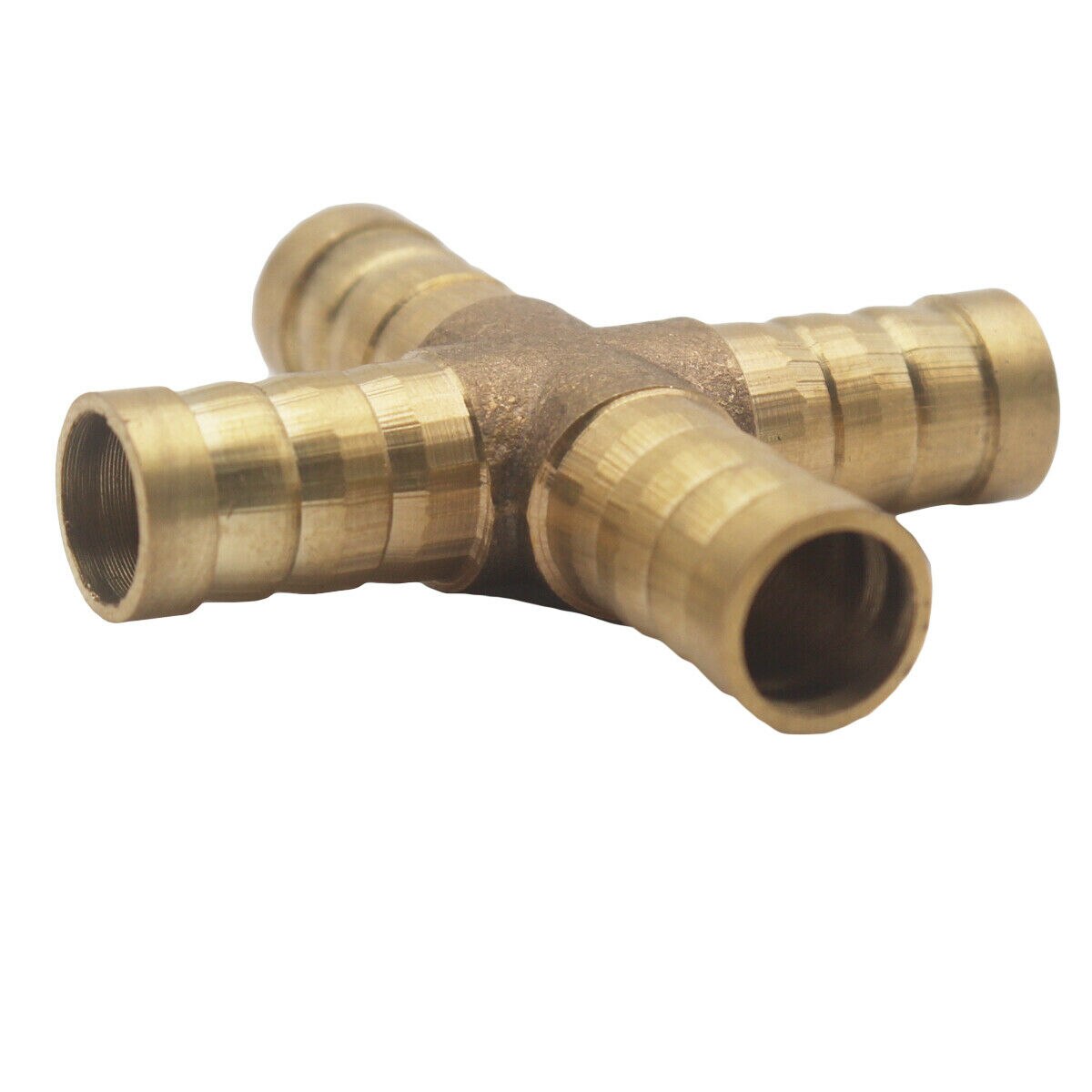 Solid Brass 1/2 Inch 4 Way Cross Hose Barb Splicer Air Fluid Fuel Liquid Water
