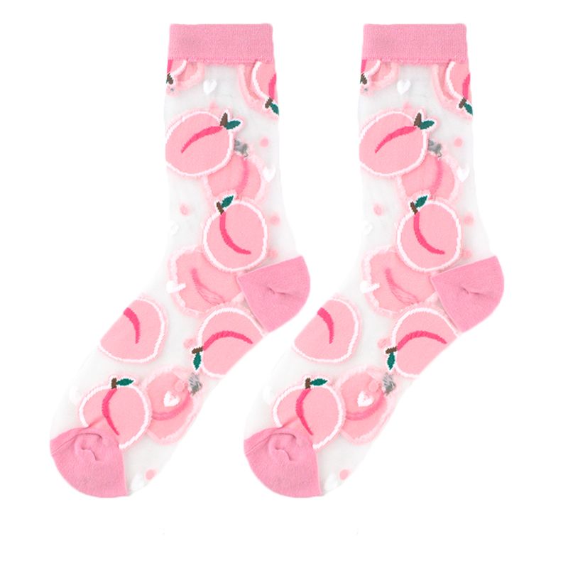Calcetines divertidos de pájaro Floral de seda de cristal con Hipster francés para mujer, ropa de calle transparente, Calcetines divertidos artísticos de Jacquard Sokken: Marfíl