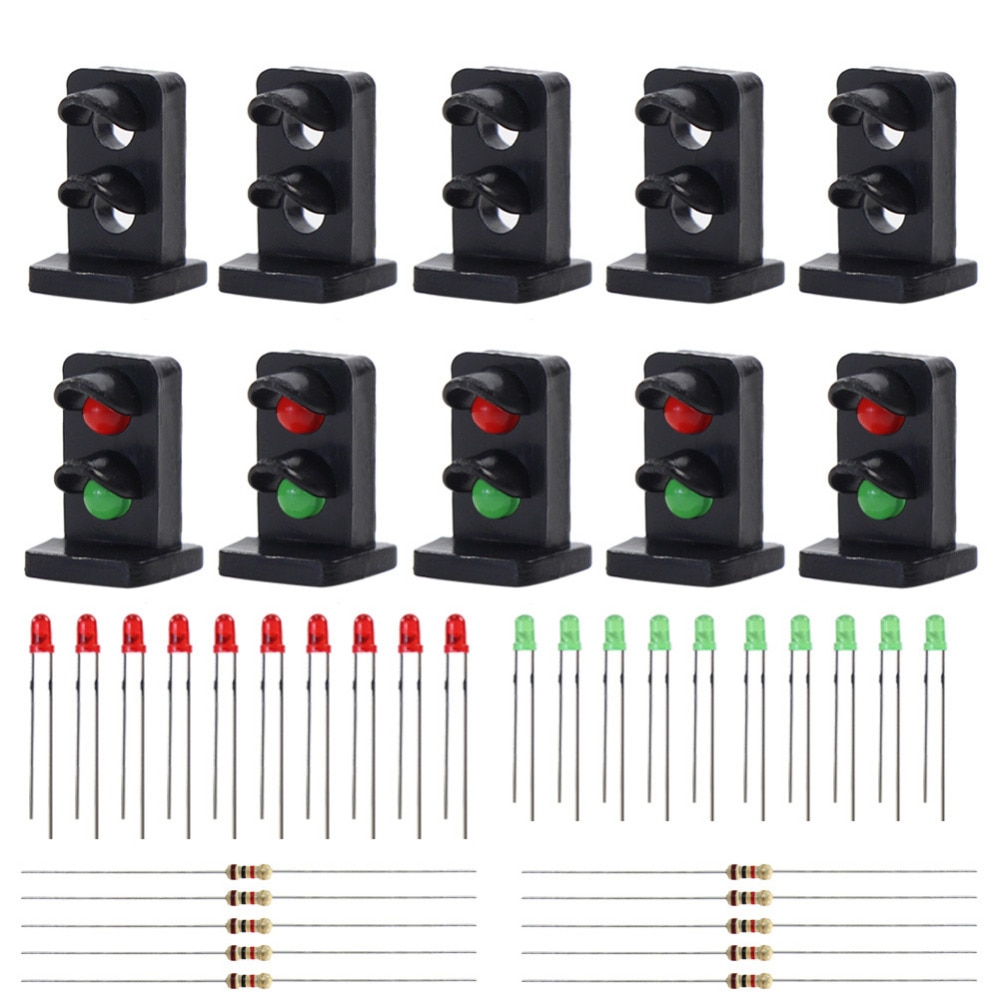 JTD19 10 sets Doel Gezichten Met LEDs Railway Dwerg Signaal Ho OO 2-light Grond Signalen Verkeerslicht Rood/groen