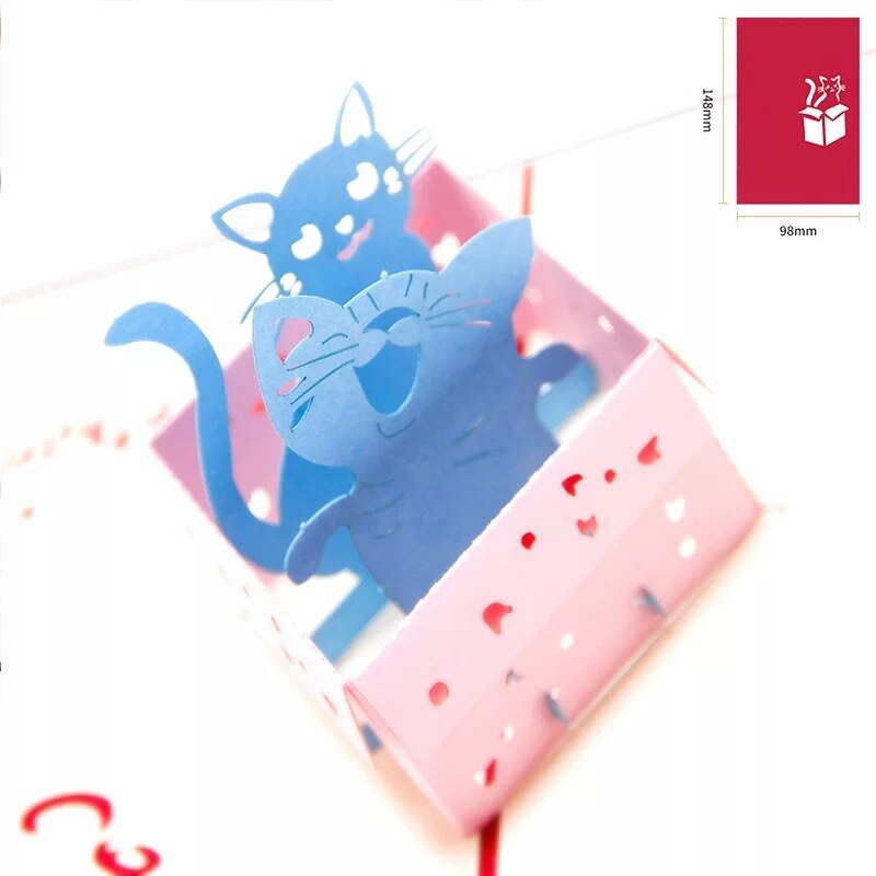 Children&#39;s Handmade Birthday Cards 3D Three-dimensional Friends Wishes Cards Cards Little Girls and Cats: Cat
