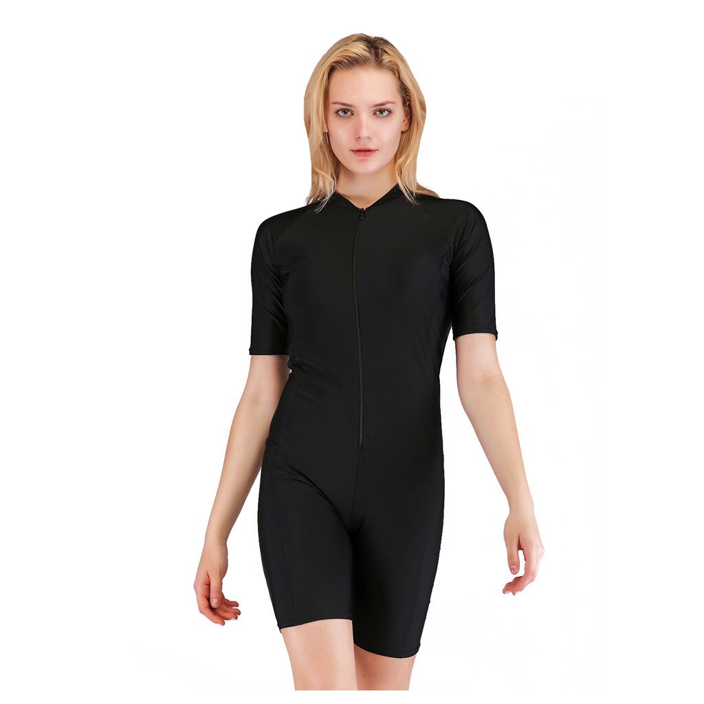 Vrouwen Zwart Solid Swim Surfen Snorkelen Duiken Korte Mouwen Badpak Met Pad Badmode Vrouwen Купальник Женский: XL