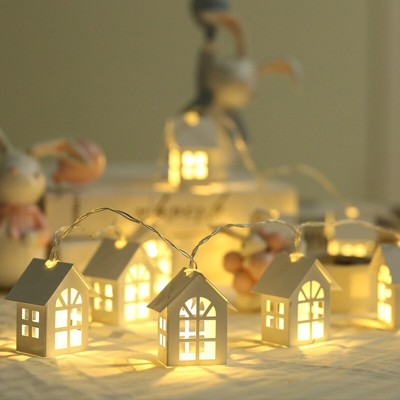 20 Small House Christmas Decoration String Lights Simulation LED Lamppost Lantern Lighting Fairy Lights Family Flower Fair