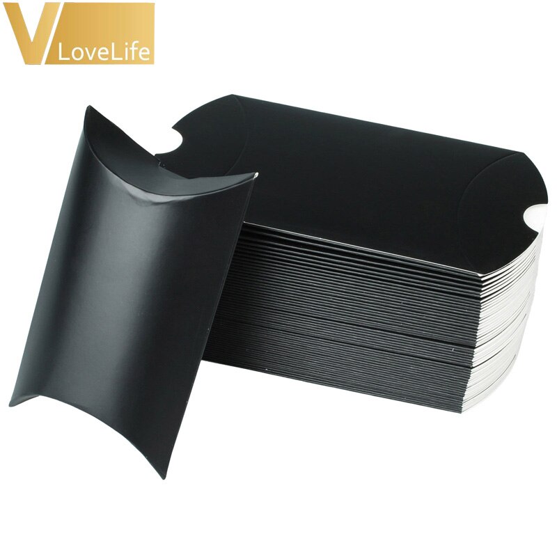 Kussen Wedding Party Favor Papier Box Dozen Snoep Supply Accessoires Gunst Kraftpapier Geschenkdozen 100Pcs: Black