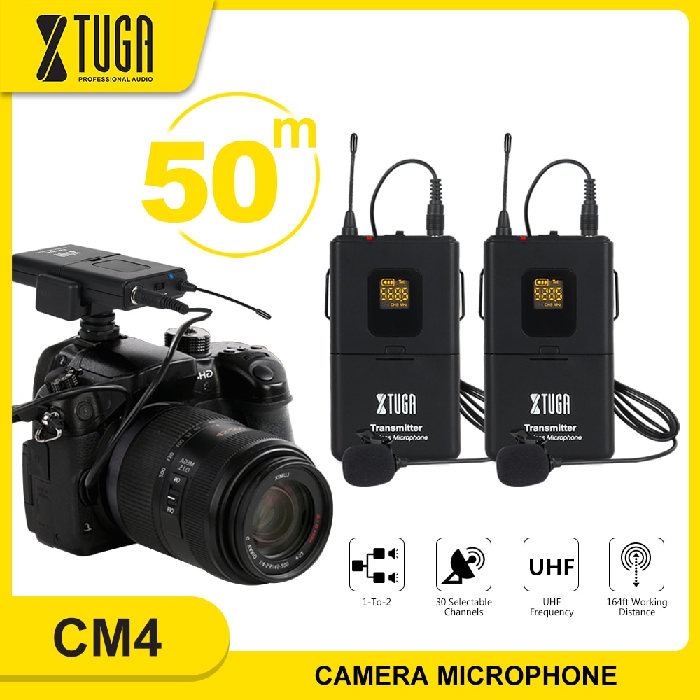 XTUGA Camera Microphone UHF Wireless Lavalier Microphone UHF lapel Mic with 30 Channels for SLR Camera,DV,Camcorder