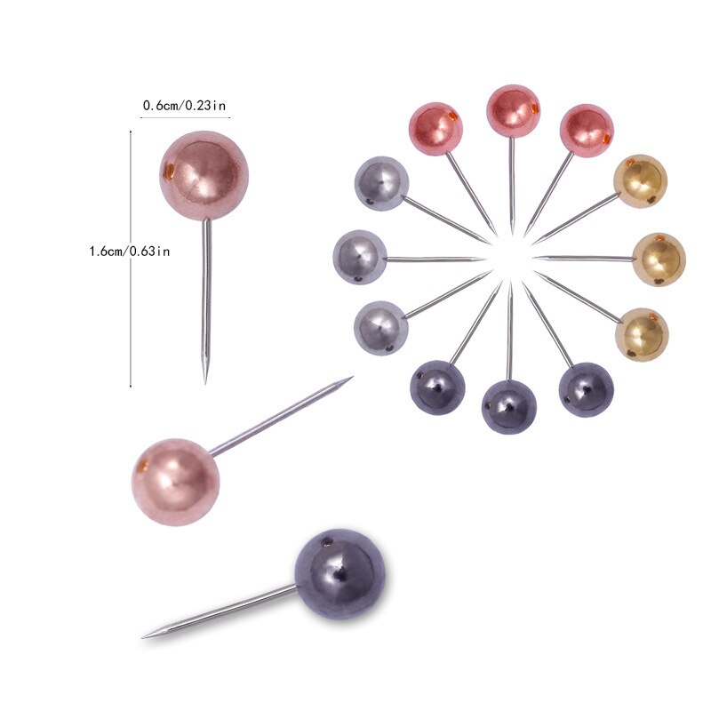 200PCS 6MM Map Tacks Push Pins with Gold Round Head Steel Point for Bulletin Board Fabric Marking Push Pins with Box