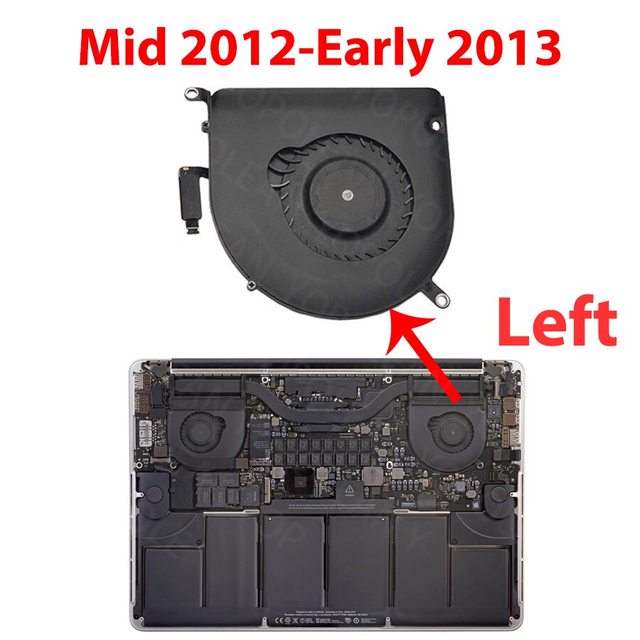 Ventilador de refrigeración de CPU para MacBook Pro Retina, dispositivo Original de prueba completa, izquierda y derecha, 15 &quot;, A1398, Mid2012, principios de , finales de , , año: 2012-Early2013 Left