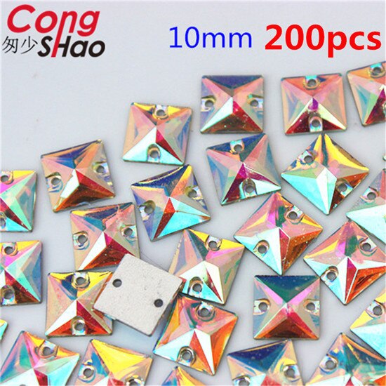 Cong Shao mischen 10 Größe bilden Kristalle AB Strass trimmen Flache Zurück näHenne 2 See Steine Harz Perlen Für DIY hochzeit Kleid YB668: 10mm 200Stck
