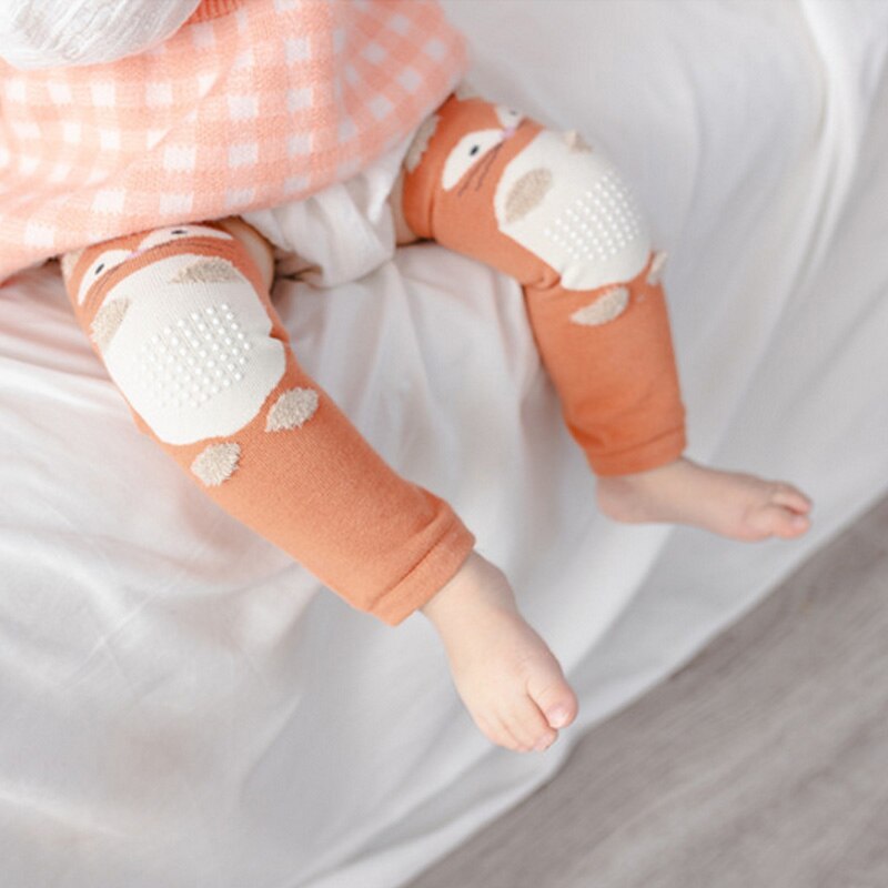 Joelheiras de raposa com desenhos, meias de joelho fofas para meninos e meninas engatinhando, outono e inverno, antiderrapantes e protetor de segurança para crianças