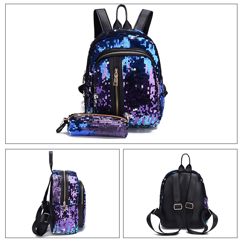 2 stks/set Pailletten Vrouwen Rugzak voor Tiener Meisje Mode Bling Rugzak Student Schooltas met Etui Clutch Mochilas