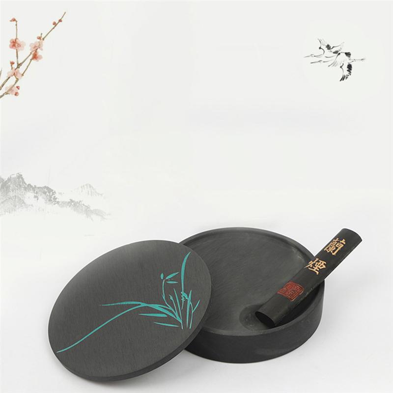 1 Set Round Inkstone Chinese Calligraphy Ink Stone Sumi Painting Inkslab