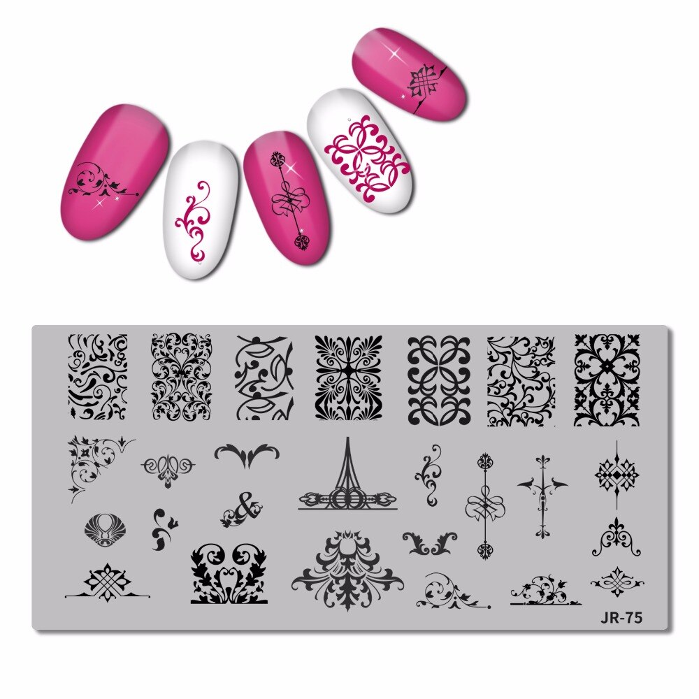 Rvs Nail Stempelen Plaat Sjabloon Swirl Bloem Patroon Danser Vlam Anker Kaarshouder Nail Tool JR071-80