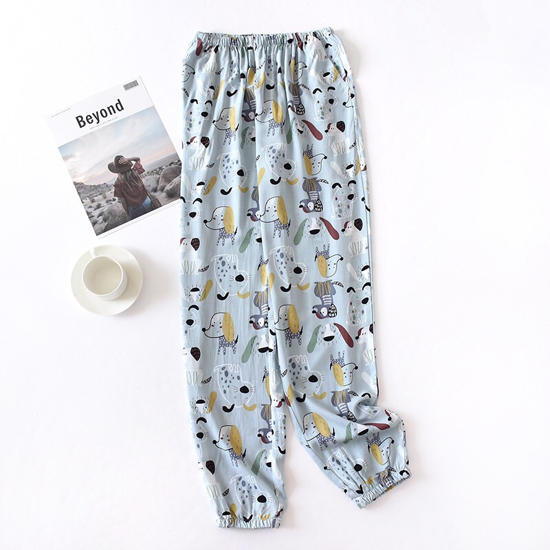 Forår og sommer kvinder blomstret soveunderdel komfort løs bomuld satin bukser elasticitet talje damer store homewear bukser