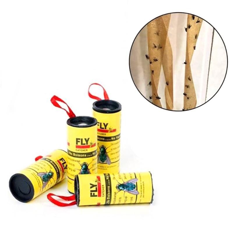 Carte à mouches autocollantes 4 rouleaux | Élimine les insectes volants, piège d'attrape-papier pour la maison, piège à mouches, insecte tueur de moustiques
