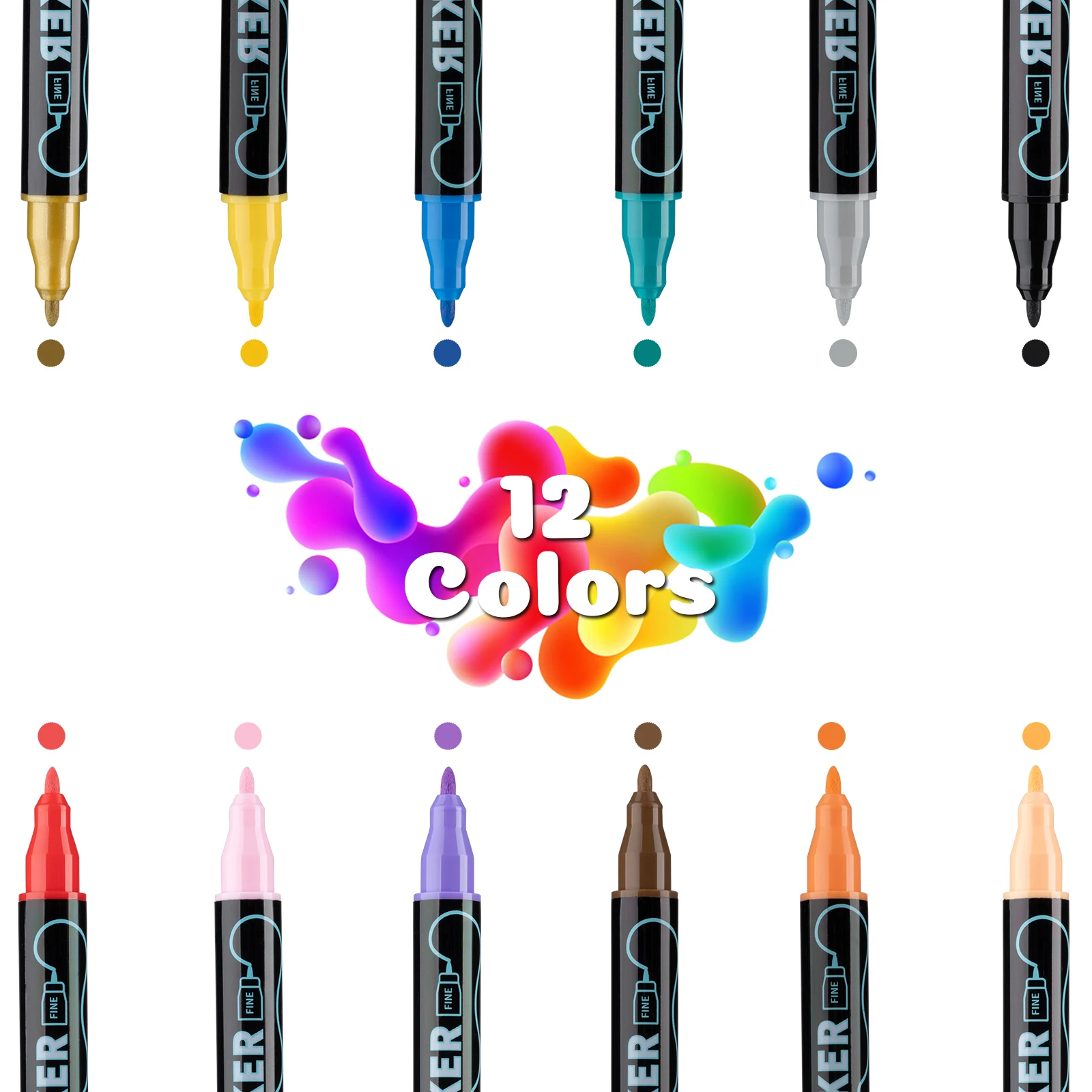 12–72 Farben Acryl-Gouache-Farbstifte, Pinsel-Zeichenmarker-einstellen für professionelle Künstler, freundlicher, Graffiti-Stoffmarker mit zwei Spitzen: Weiß
