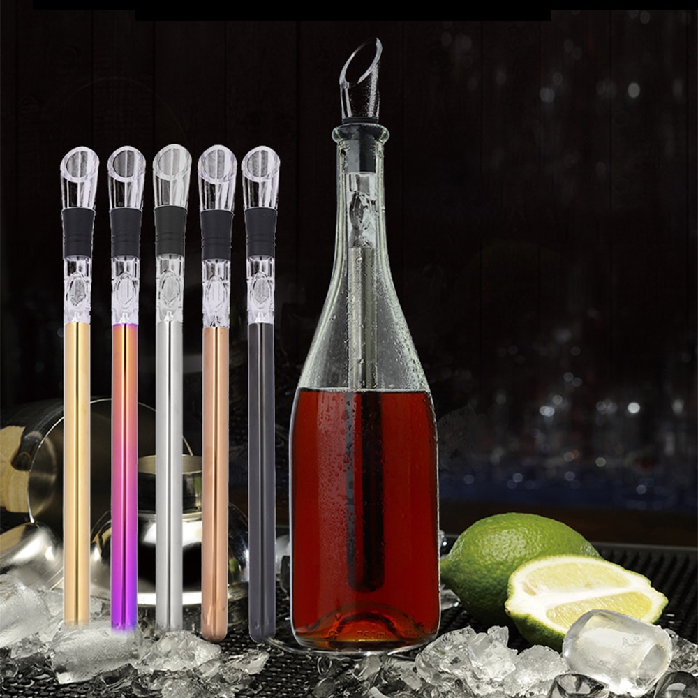 Cubitera de hielo Quickfrozen de acero inoxidable, Bar de vino, decantador, Boca de vertedor, vino, cerveza de trigo, Bar, utensilio enfriador, palo aireador del canalón