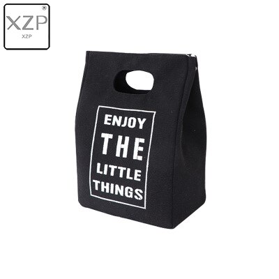 XZP Simple Canvas Lunch Bag Portable Meal Letter Cotton Linen Food Tote Pouch Bento Lunch Large Capacity Bag Storage Bags: Black