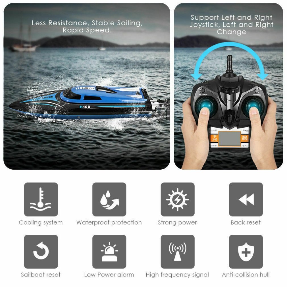 Lancha motora con Control remoto para niños, barco de carreras de alta velocidad, juguete de lancha motora refrigerada por agua, modelo educativo