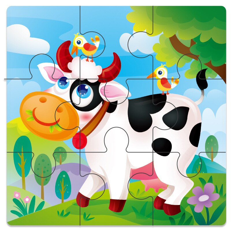 Baby Toys Wooden 3d Puzzle Cartoon Animal Intelligence Kids Educational Brain Teaser Children Tangram Shapes Learning Jigsaw Toy: Cow