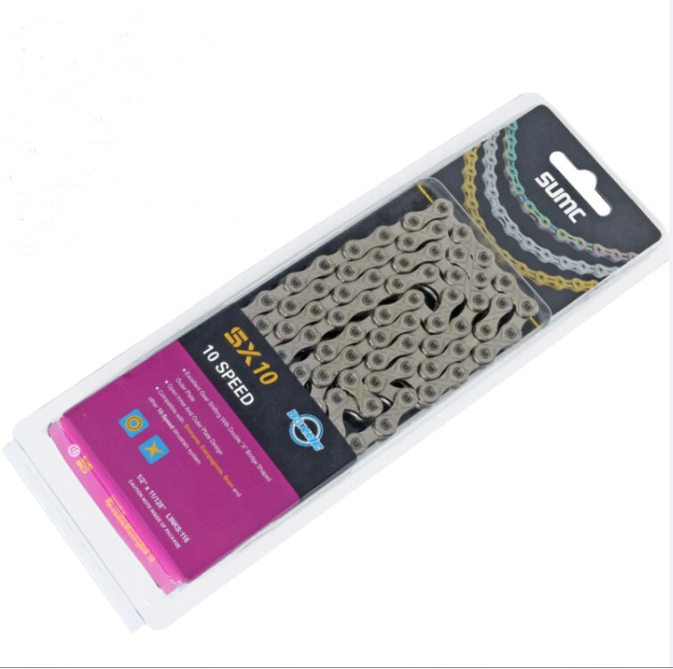 SUMC chaîne de vélo or arc-en-ciel chaîne de vélo X8 X9 X10 X11 X12 Super léger pour 9 10 vitesses vtt/vélo de route 116L creux: SX10 SILVER