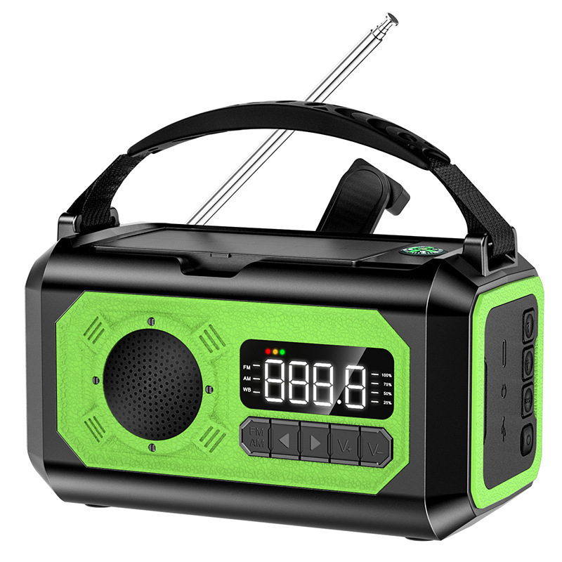 Radio de emergencia portátil AM/FM/NOAA de 12000mAh con 2 paneles solares Radio meteorológica de manivela con linterna para supervivencia al aire libre: green