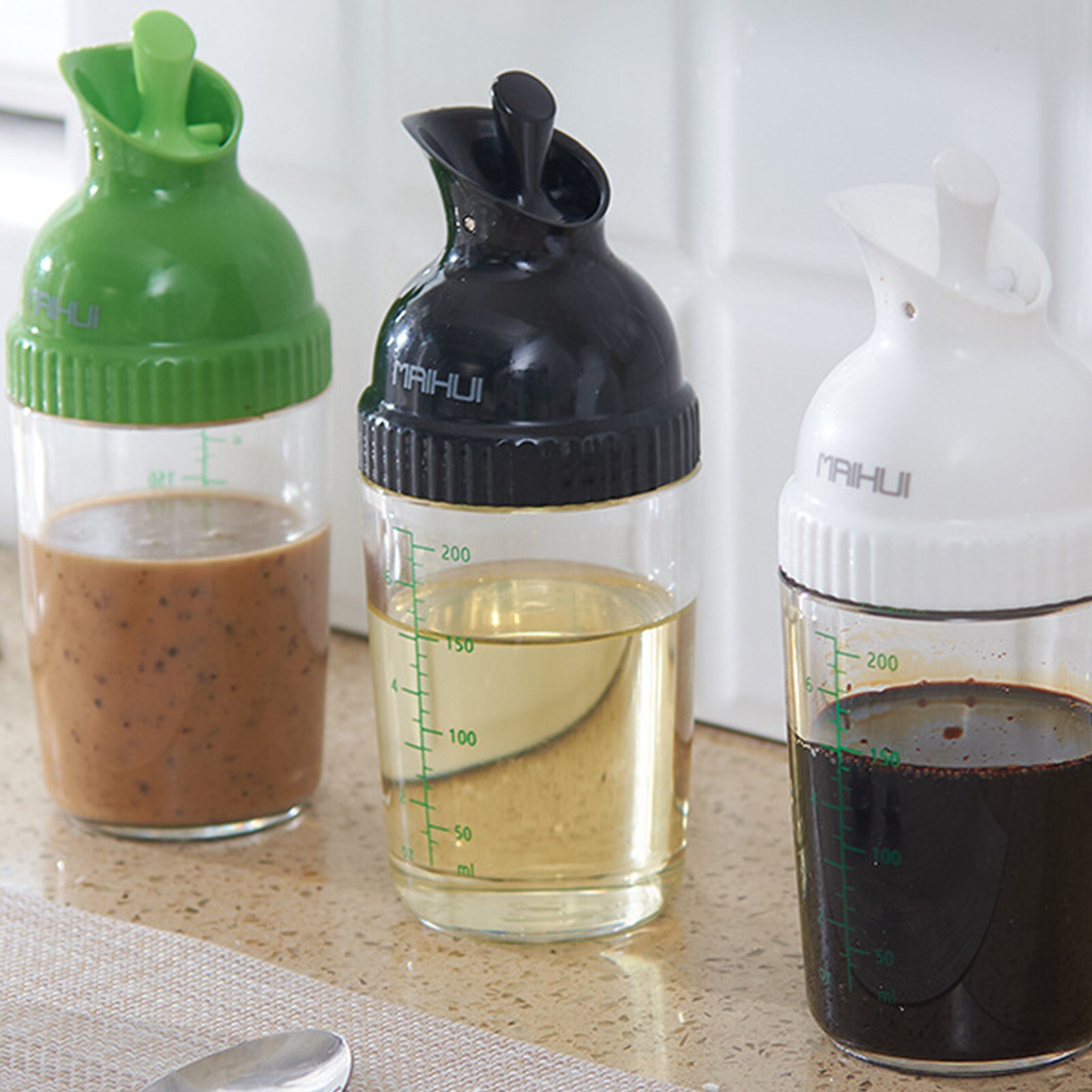 Salad Dressing Shaker Olive Oil Dispenser Bottle With Scale Transparent Kitchen Sealed Leakproof Soy Sauce Pot Sauce Container
