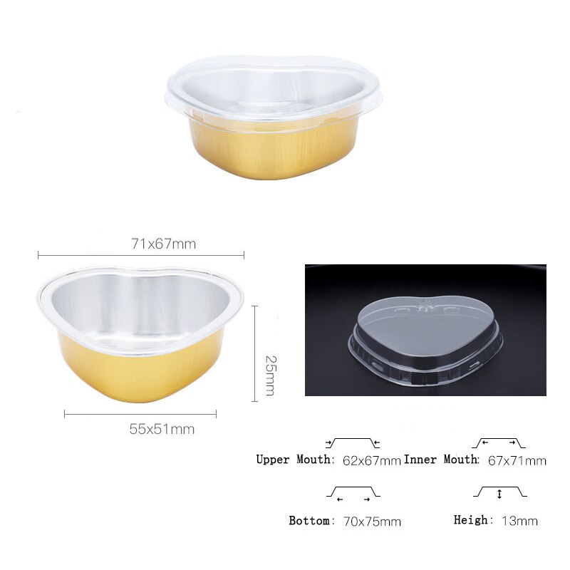 Mini taza de aluminio con forma de corazón para postre, taza desechable para comida, pudín, Mousse, contenedor de gelatina, molde para hornear cupcakes, 10 Uds.