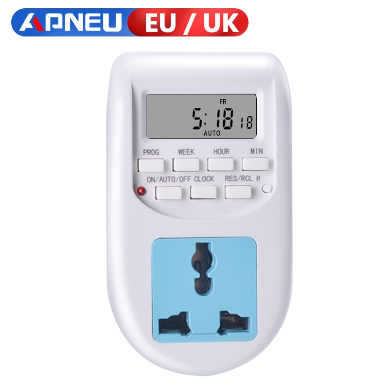 Digital Time Switch Timer With UK EU Socket Weekly Programmable Electronic Digital Timer Switch LCD Display 220V 50Hz 10A