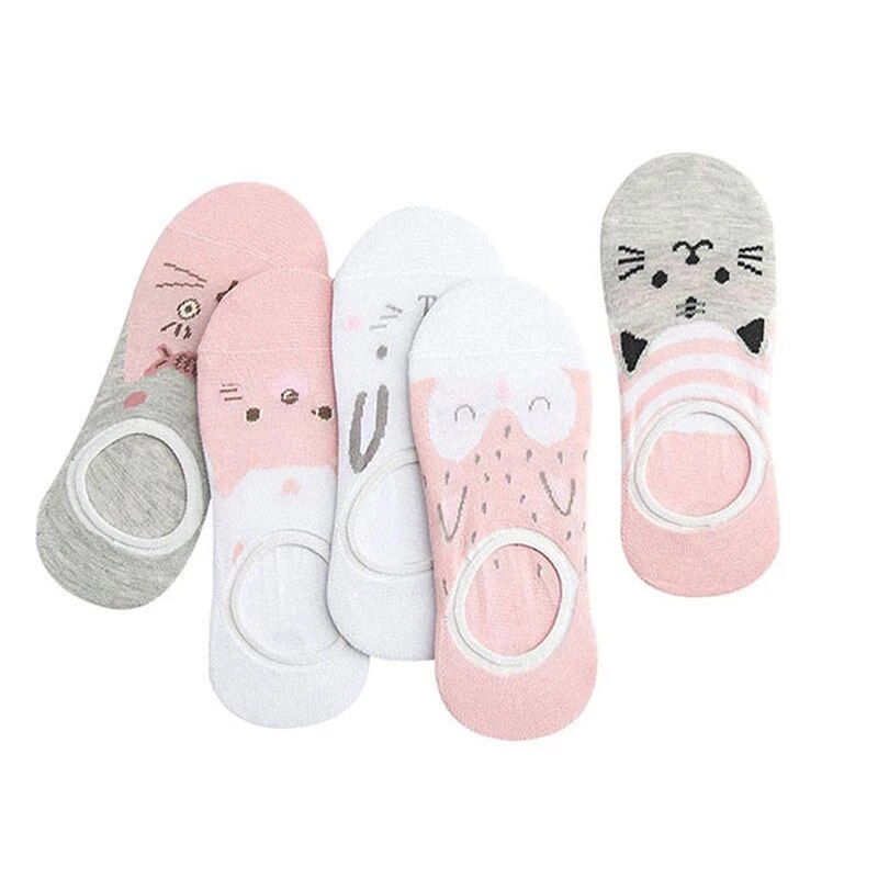 5 pares/lote dos desenhos animados unicórnio gato raposa meias bonito animal feminino meias verão engraçado curto tornozelo meias senhoras algodão meia dropship