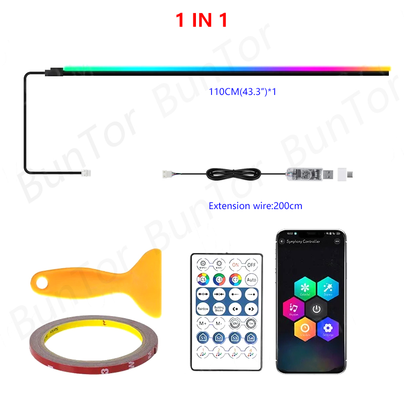 Tira de luces LED RGB para coche, luz ambiental arcoíris, USB, música Symphon, lámpara de ambiente con aplicación de Control remoto, 10/6/4/2/1 en 1: 6000 K blanco frío
