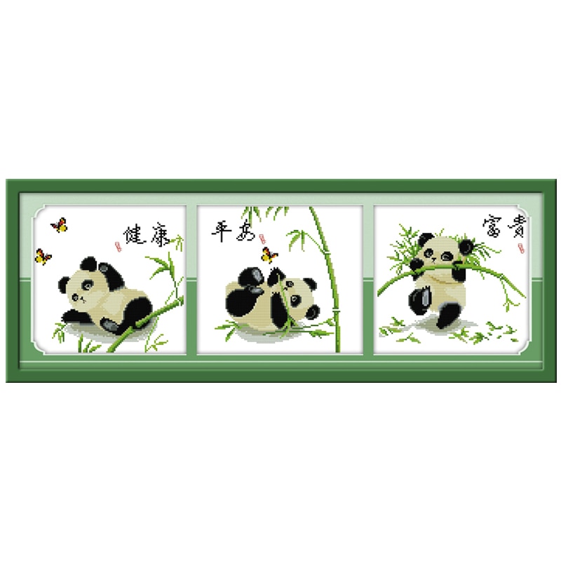 Heldige tre pandaer mønstre talt korssting 11ct 14ct korssting sæt dyr korssting kits broderi håndarbejde
