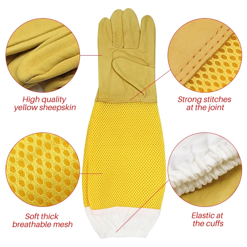 Imkershandschoenen, beschermende mouwen, geventileerd, anti-bijen, voor imkers, ter bescherming tegen bijen en andere bijengerelateerde schade.