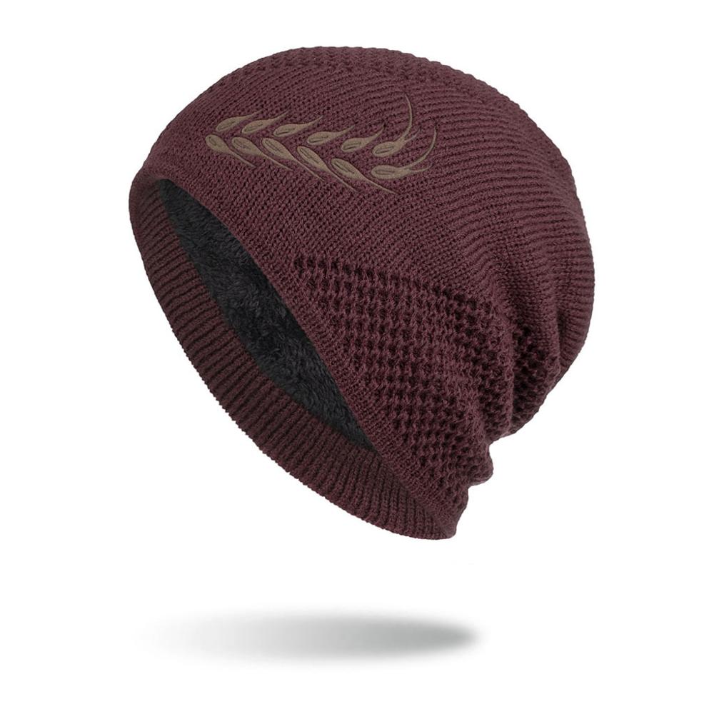 Gorros de invierno para hombre, gorro de punto con bordado abrigado, gorro de esquí, sombrero para el frío: Borgoña