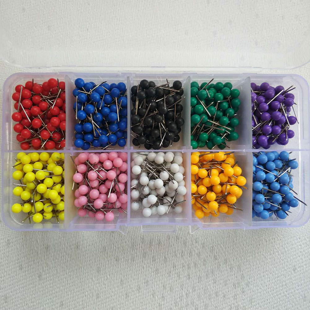 500 stk. 10 farver kortstifter push pin plasthoved stålnål thumbtack med kasse