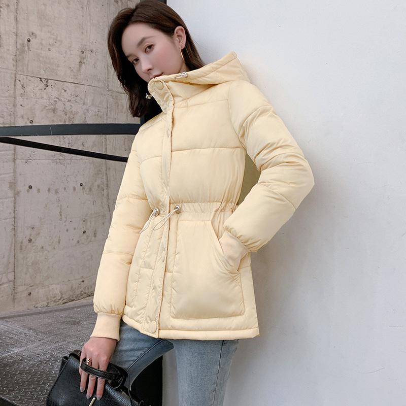 Fitaylor invierno algodón acolchado Chaquetas cortas Abrigo con capucha simple Breasted Abrigos Mujer Casual talla grande algodón lindo ropa de abrigo: Pale yellow / XXL