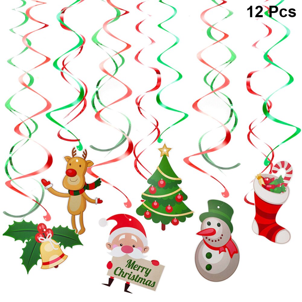 1Set Festive Christmas Hanging Spiral Decorative Paper Swirl Set Party Supplies: Default Title