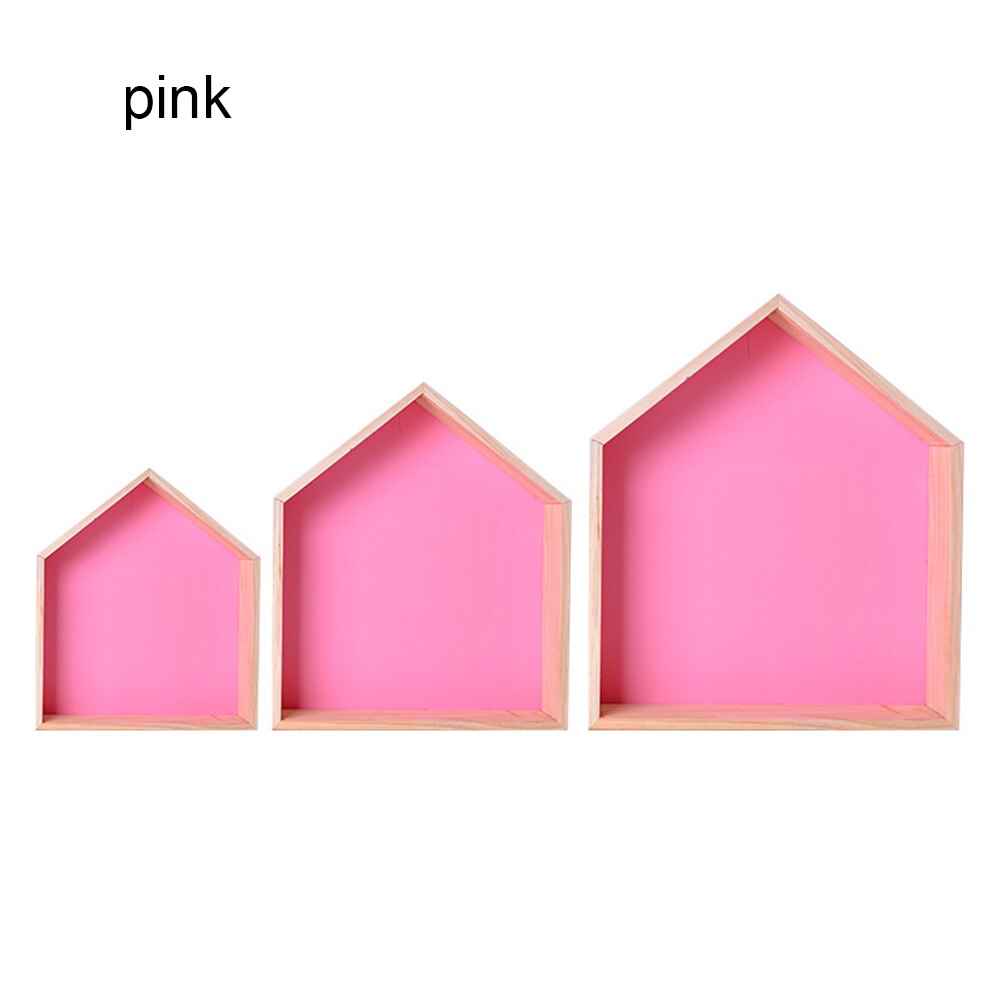 1/3 stk tre vegghylle barn barnerom tre hylle veggpynt diverse håndverksholder stativ soverom stue dekorasjon: 3 stk rosa sett