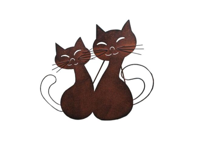 35*30cm,European Style Wrought Iron Vintage Garden Ornaments Rust Retro Two Kitten Outdoor Cute Animals Decorations
