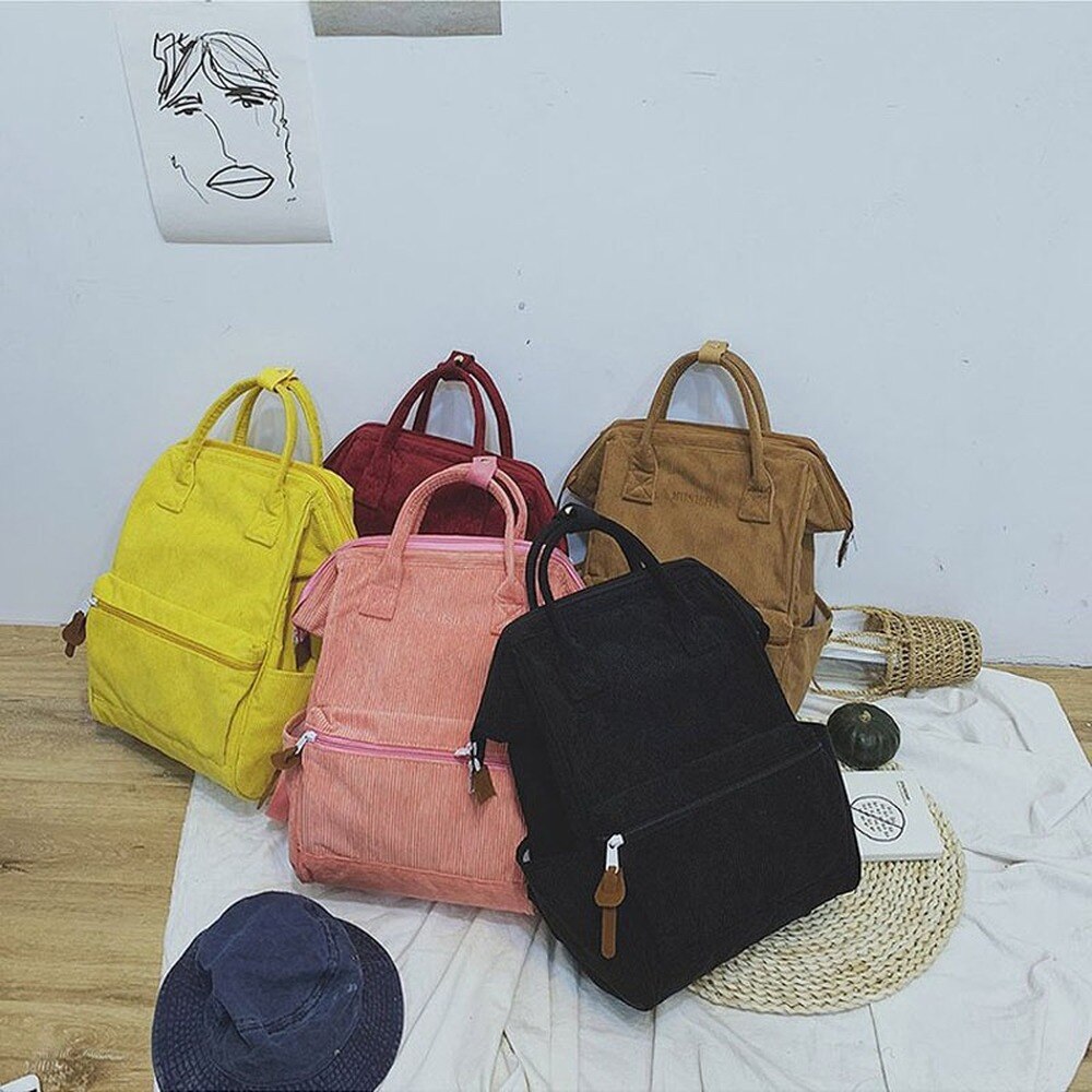 Women Corduroy Backpacks School Bags For Teenager Girls Mochila Larger Capacity Casual Travel Backpacks Female Rucksack Sac