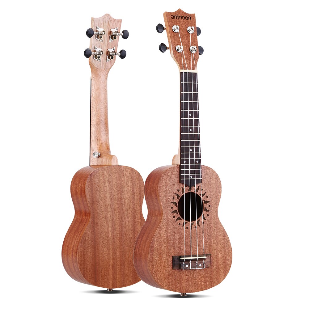 ammoon 21" Acoustic Ukulele Uke Sapele Ukelele 15 Fret 4 Strings Instrument Rosewood Semi Closed Okoume musical instruments