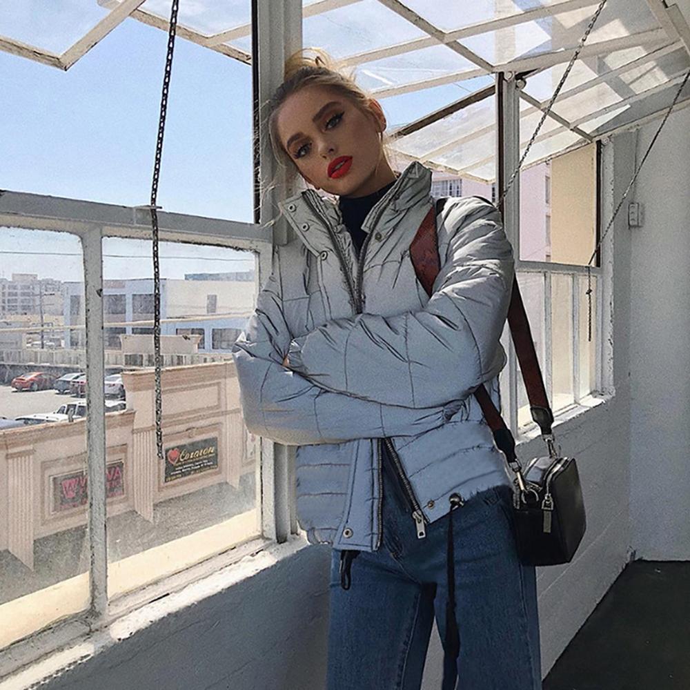 Chaqueta impermeable luminosa para mujer Parka invierno reflectante chaquetas femeninas acolchadas abajo Parkas Casual mujer abrigo