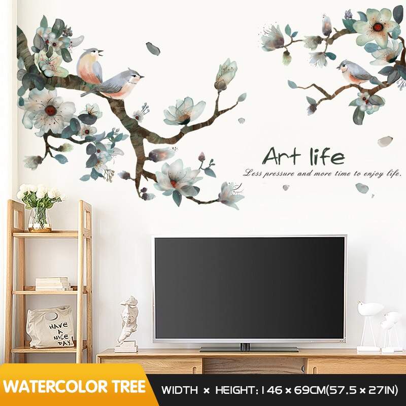 Wall Sticker Flower Branch Self-adhesive Stickers Living Room Background Wall Decor Bedroom Decor Home Decor Room Decor: C