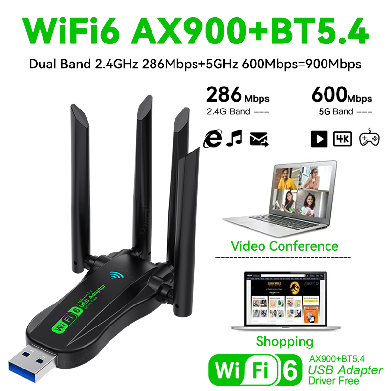 Wifi6 ax900 usb wifi bluetooth 5.4 adaptador sem fio banda dupla 2.4g + 5ghz 4 antenas 900mbps receptor de placa de rede para win 10/11