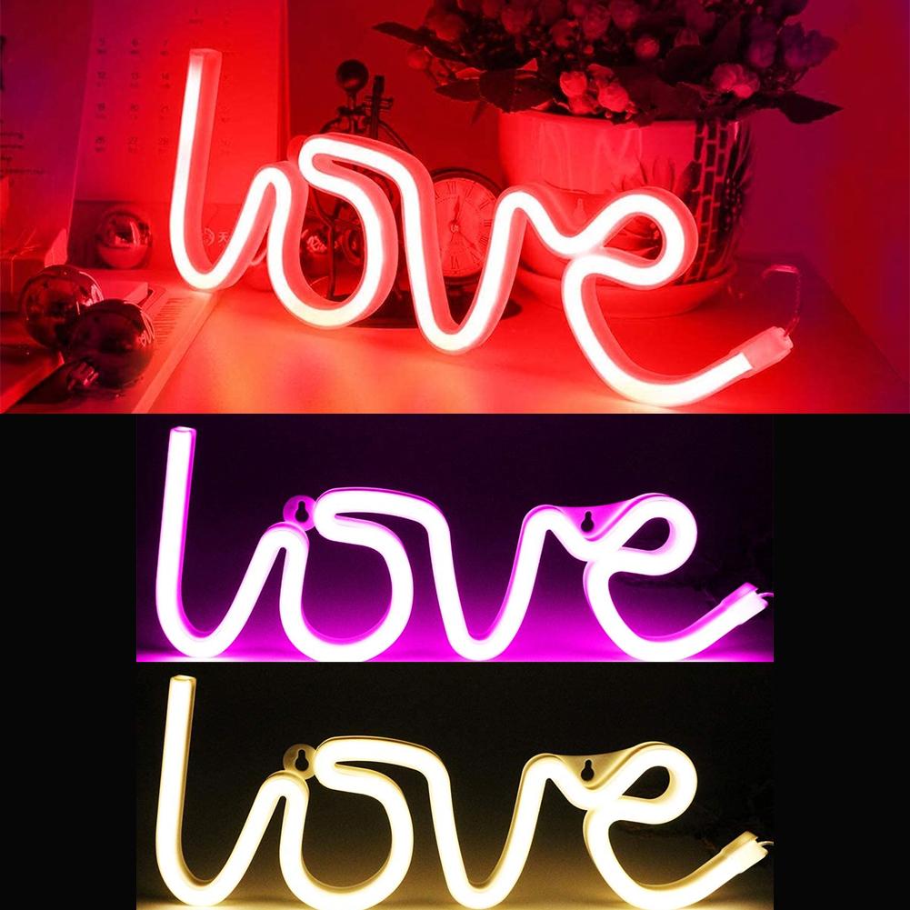 LED Neon Light Sign LOVE HEART Wedding Party Decoration Neon Lamp Valentines Day Bedroom Home Decor Night Lamp