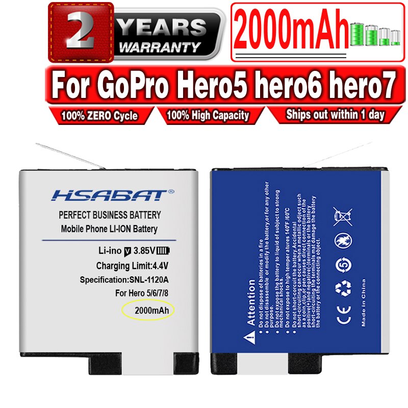 Hsabat 2000 Mah AHDBT-501 Hoge Capaciteit Batterij Voor Gopro Hero 7 Hero 6 Hero 5 Hero5 Hero6 Hero7