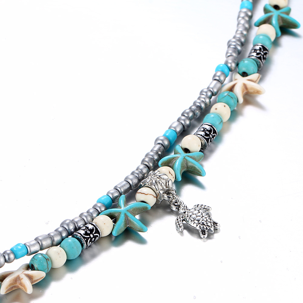 Tobilleras de playa Boho para mujer, pulsera de tobillo de elefante, cadena multicapa, joyería de pie, concha de tortuga, estrella de mar, árbol de la vida, Verano