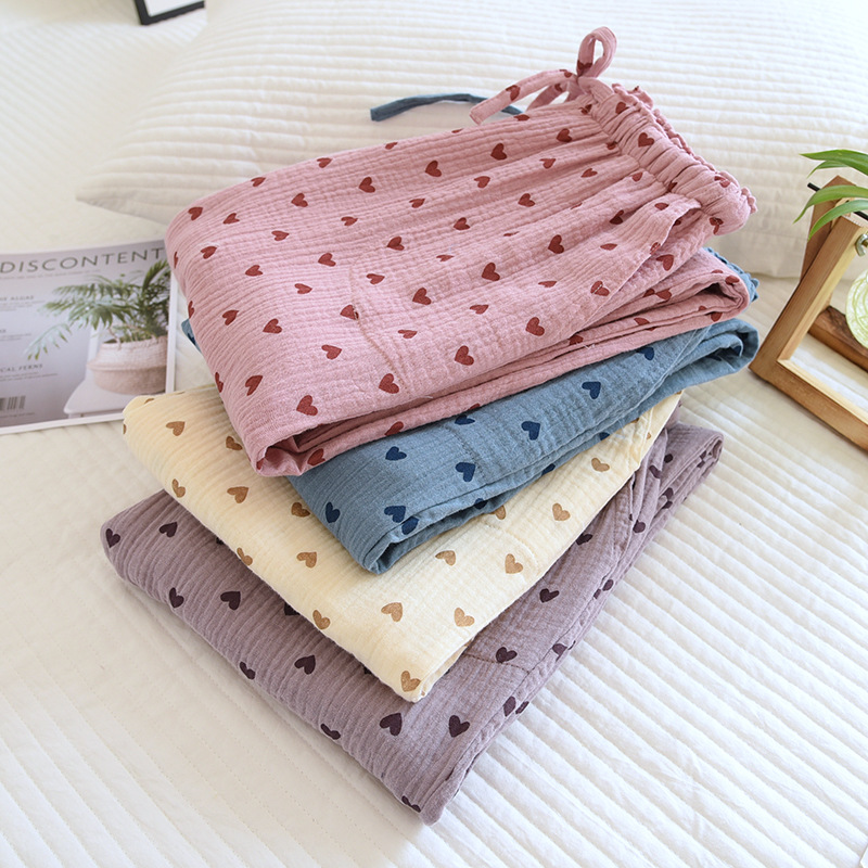 Pantalones de pijama 100% de algodón para el hogar, ropa de dormir suelta, informal, con estampado de amor