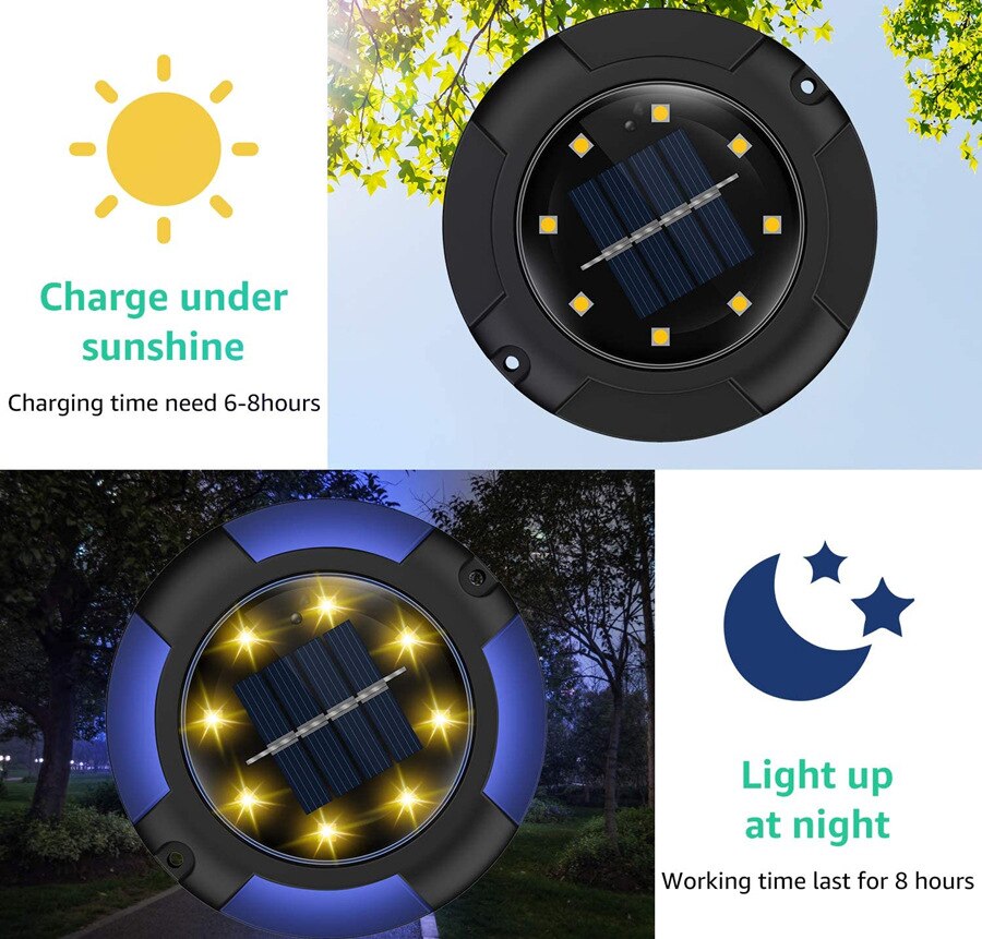 Solar Tuinverlichting 8 + 4 Led Solar Grond Lichten Waterdichte Licht Ondergrondse Sensing Landschap Verlichting Voor Gazon Pathway Lamp