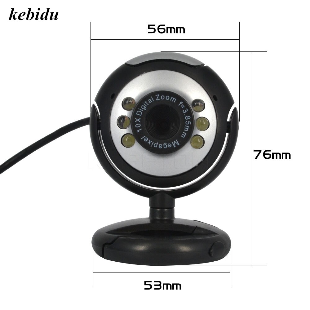 Kebidu USB 2.0 12,0 Mega Pixel Digital HD Webcam Kamera 6 LED Web Cam mit Mic Mikrofon für Skype für MSN PC etc